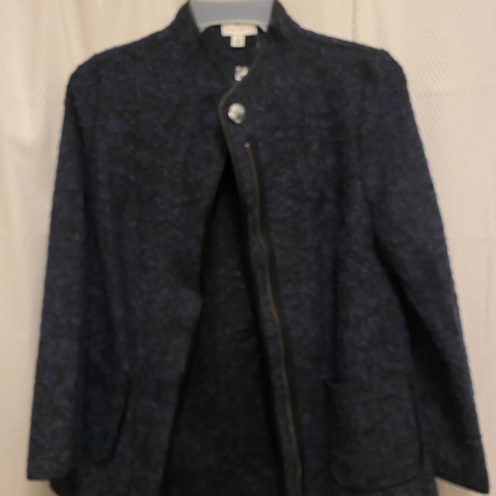 Susan Graver Textured Leather trim Black and Blue Jacket